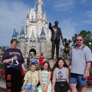 Family in front of castle