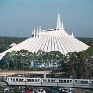 Space Mountain and a passing Monorail
