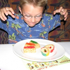 Attacking dessert sushi