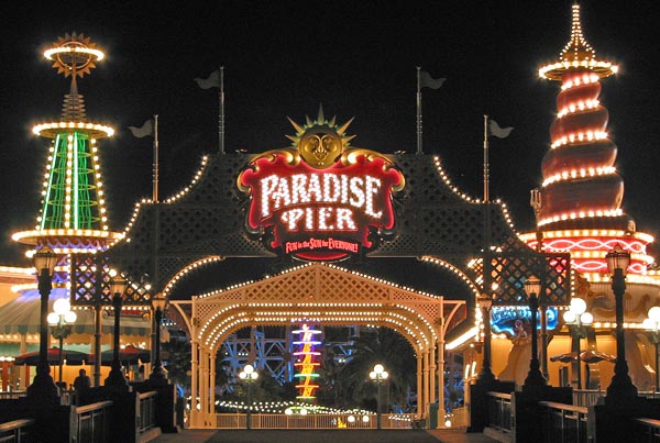 Paradise Pier Sign at Night