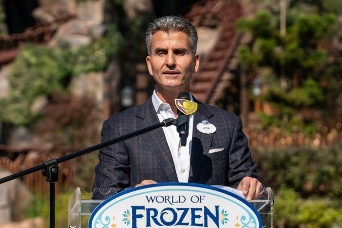 Josh D’Amaro speaks at the opening ceremony of World of Frozen at Hong Kong Disneyland last year.